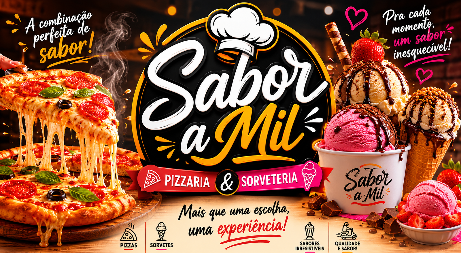Banner principal da Pizzaria e Sorveteria Sabor a Mil
