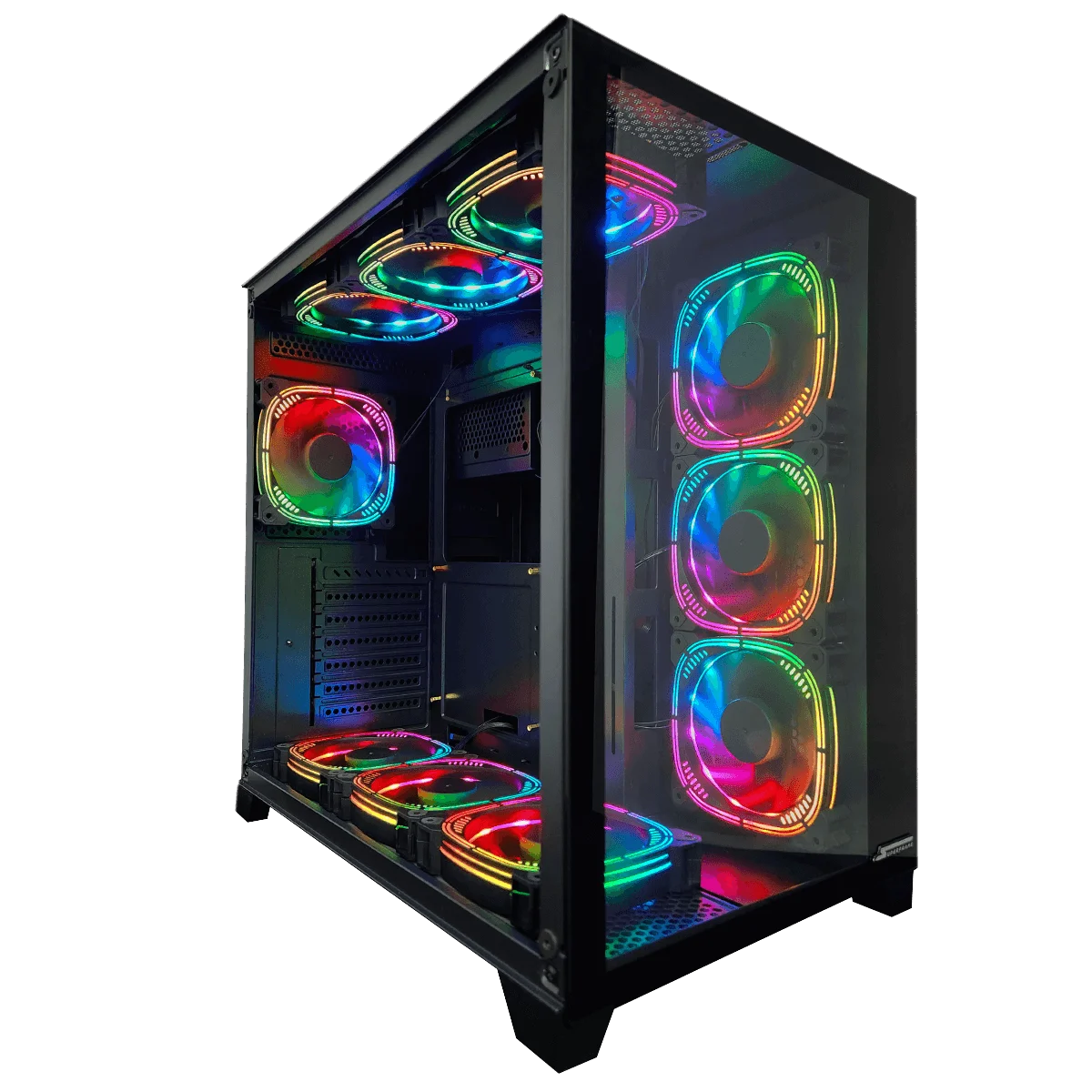 Gabinete gamer preto com iluminação